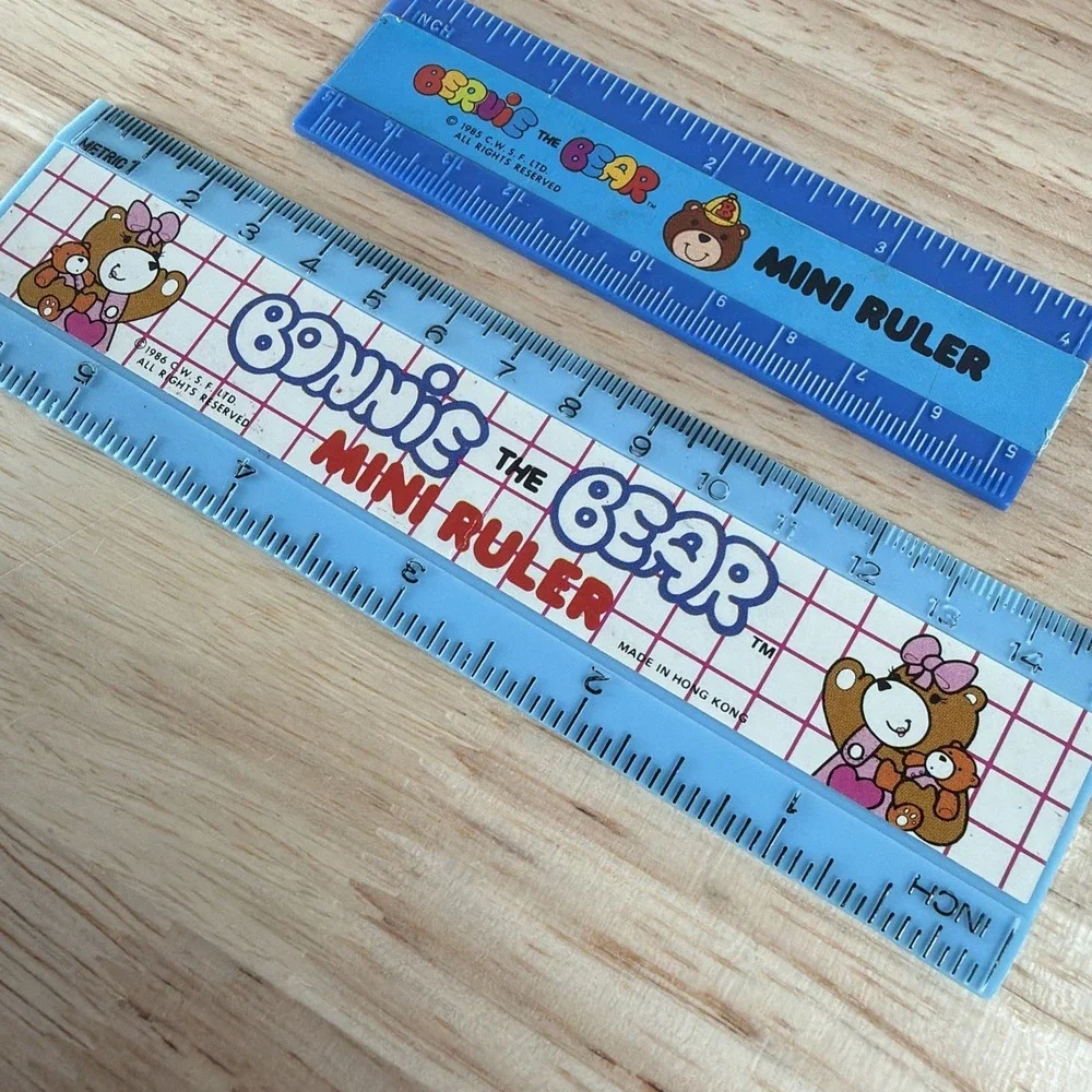 Vintage 1983 Bonnie & Bernie Bear RARE Mini Blue Plastic Rulers 1985 1986
